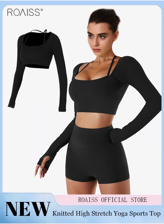 Yoga Cropped Top Long Sleeve Chest Cushion Top Fitness Sportwear Cycling Wear Black - pzsku/Z1EE5E0DB6359F6DDB53AZ/45/_/1711681944/67664f95-01dc-4148-9aca-4415dc800c65