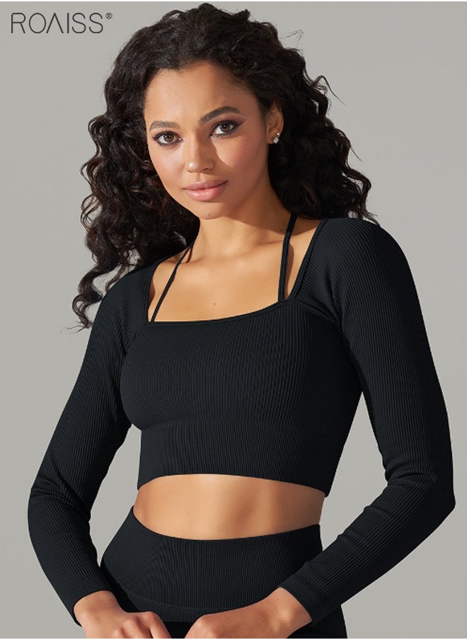 Yoga Cropped Top Long Sleeve Chest Cushion Top Fitness Sportwear Cycling Wear Black - pzsku/Z1EE5E0DB6359F6DDB53AZ/45/_/1711681947/d8c89ecd-2398-4387-a6b2-7eca6c13bac5