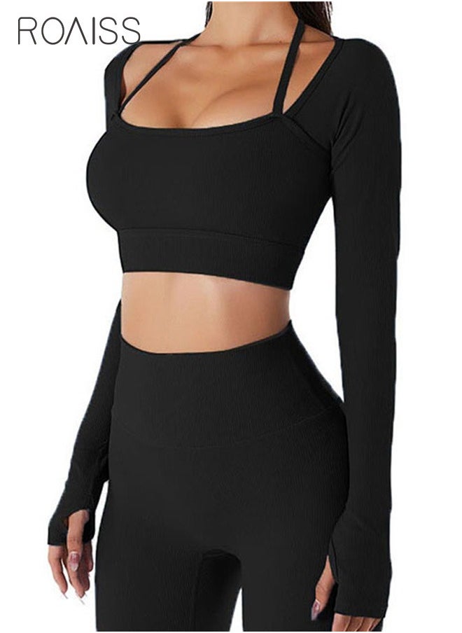 Yoga Cropped Top Long Sleeve Chest Cushion Top Fitness Sportwear Cycling Wear Black - pzsku/Z1EE5E0DB6359F6DDB53AZ/45/_/1715247399/f8e75b34-dc99-4c12-ad13-e7ca2b0753fe