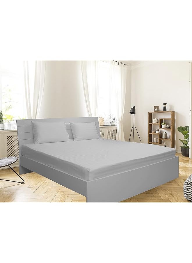 Hotel Linen Klub King Fitted Sheet 1Pc 100 Percent Cotton 250Tc Sateen 1 Inch Stripe Size: 200X200+30Cm White  - Image 2