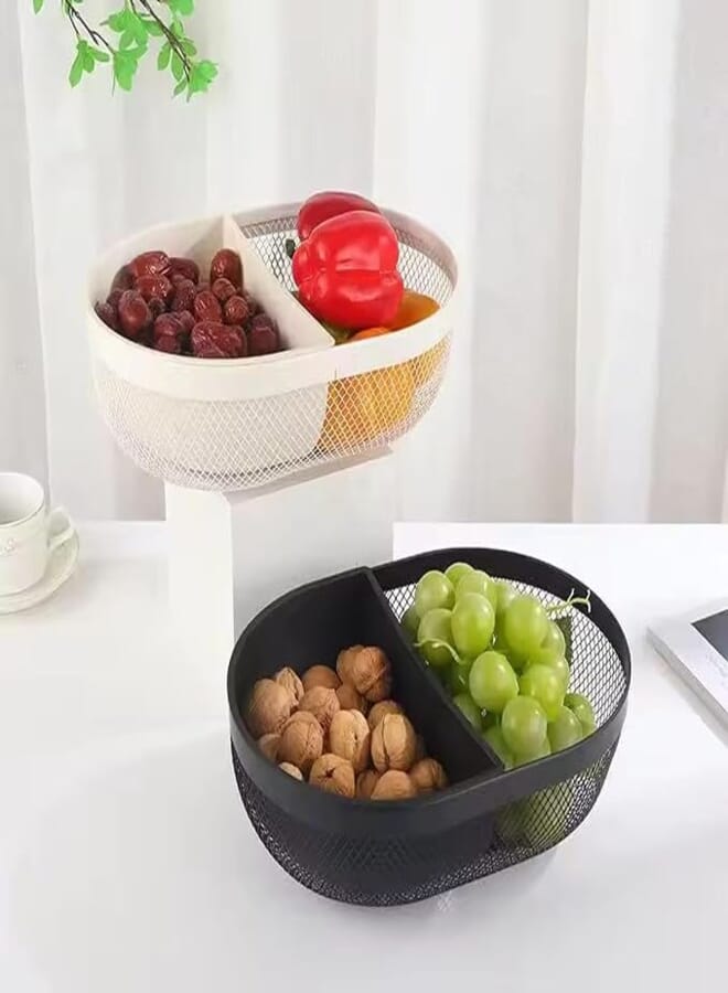 Oval Mesh Metal Fruit Basket with Plastic Section for Serving Nuts and Snacks Decorative Wire Mesh Bowl for Kitchen Counter and Dining Tabletop