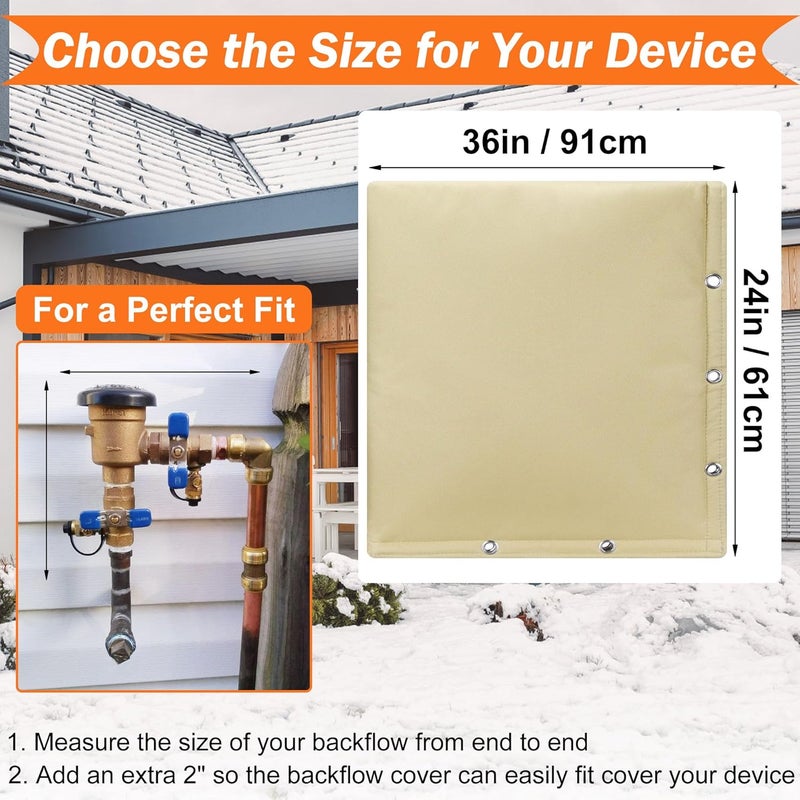Haoall 2-Way Opening Backflow Preventer Insulation Cover 5°F,Sprinkler Cover for Outside,5 Layers Waterproof 600D Sprinkler Valve Well Pump Cover for Winter Freeze Protection 36" W x 24" H, Khaki - Image 2