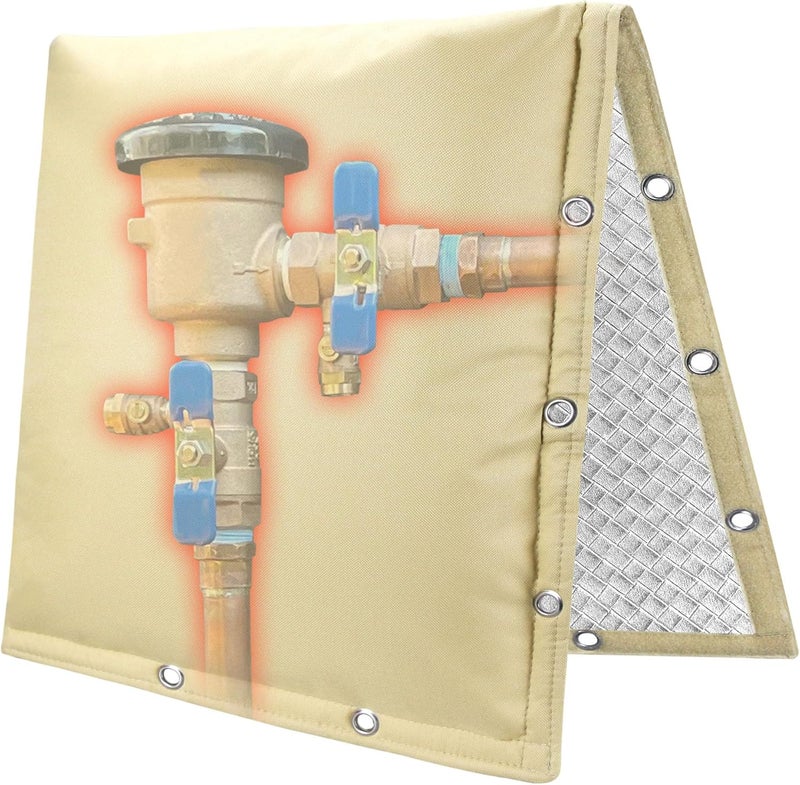 Haoall 2-Way Opening Backflow Preventer Insulation Cover 5°F,Sprinkler Cover for Outside,5 Layers Waterproof 600D Sprinkler Valve Well Pump Cover for Winter Freeze Protection 36" W x 24" H, Khaki - Image 1