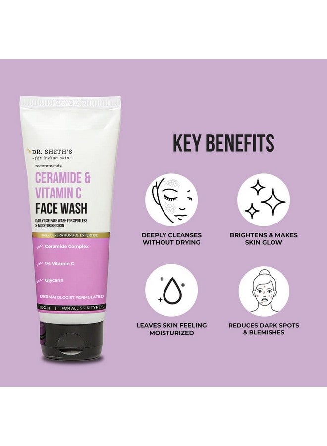 Dr. Sheth's غسول الوجه سيراميد وفيتامين C لتفتيح الوجه ينظف بلطف ويرطب ويقلل البقع الداكنة للبشرة الدهنية العادية والمختلطة للرجال والنساء 100 مل - Image 3