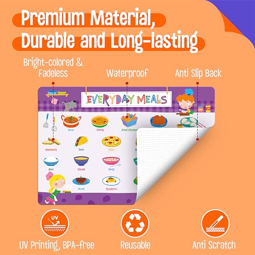 SpriteGru 6 Pack Placemats for Kids NonSlip Washable Table Mats Reusable Food Themed Dining Mats Fruits Vegetables Snacks Candies Everyday Meal Educational Placemats for Home Classroom Nursery - Image 3