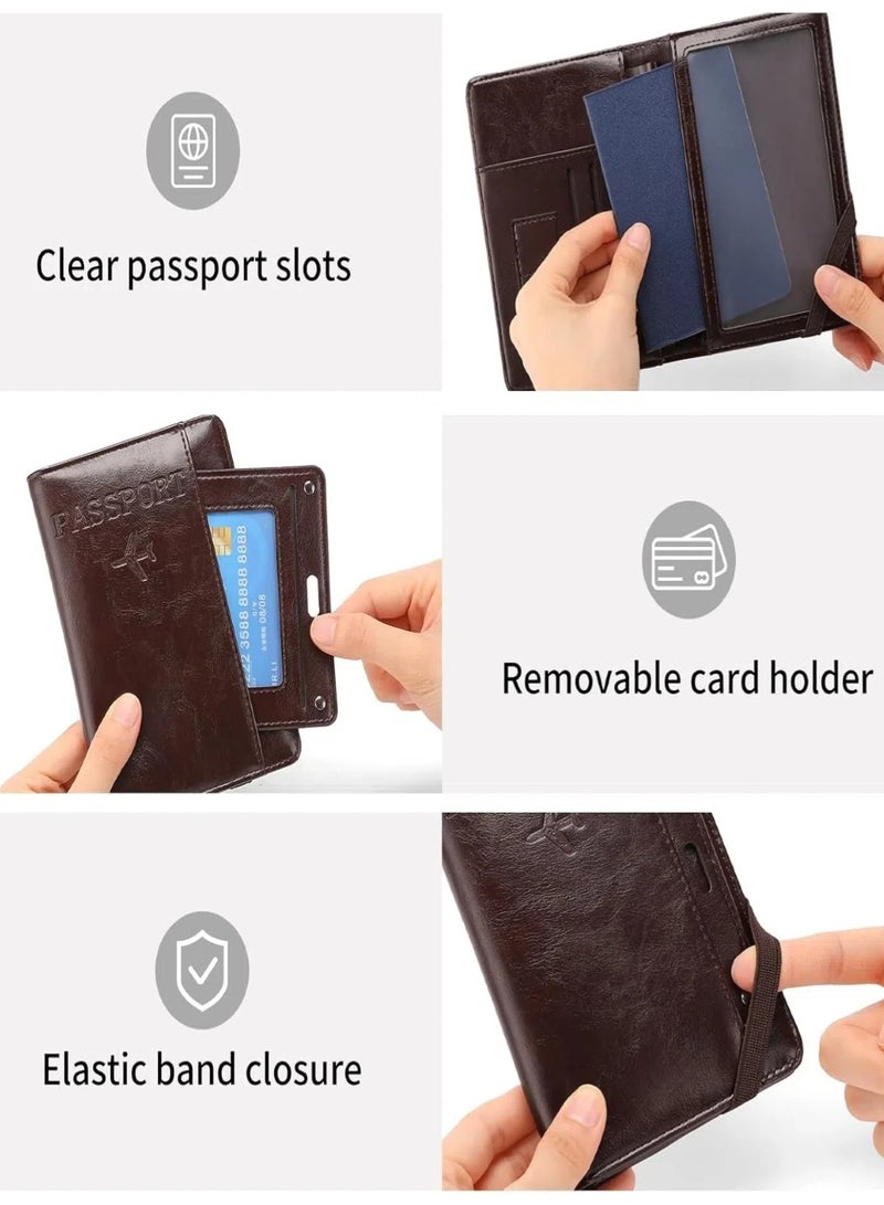 زيلو حامل جواز سفر بتقنية RFID، محفظة سفر مزودة بفتحات للبطاقات وحامل أقلام (لون القهوة) - Image 4