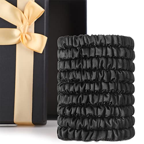 Chuangdi 9 Pieces Thanksgiving and Christmas Gifts Silk Scrunchies for Long Hair Silk Hair Ties Scrunchies for Women Girls Elastic Ponytail Holders with Gift Box(Classic Style,Black) - Image 1