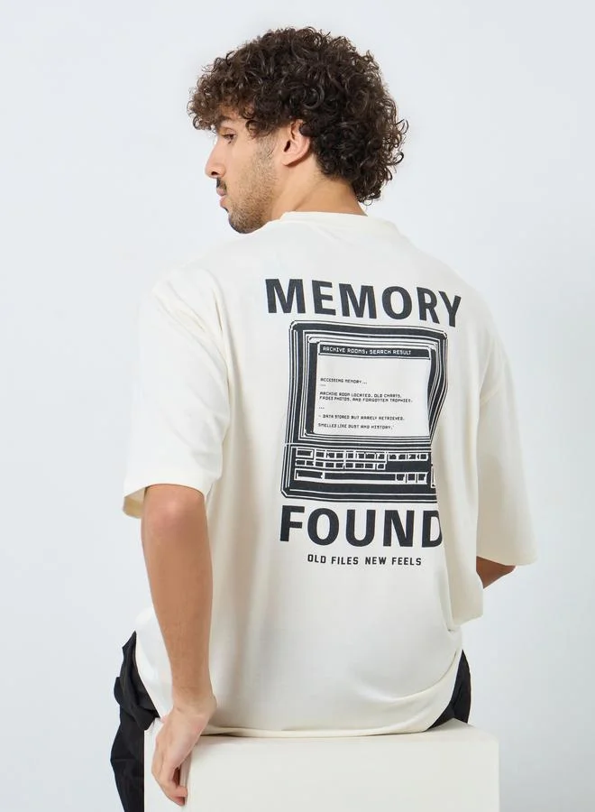 Styli Styli Men Cream Back Printed Terry Oversized T-Shirt