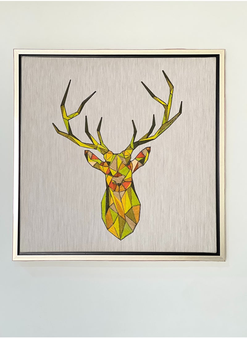 Boomah Accessories - Hand Made Wall Art Deer Multi color Silk string hand made work with Frame 62cm x 62cm - Image 1