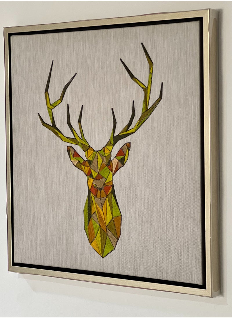 Boomah Accessories - Hand Made Wall Art Deer Multi color Silk string hand made work with Frame 62cm x 62cm - Image 1