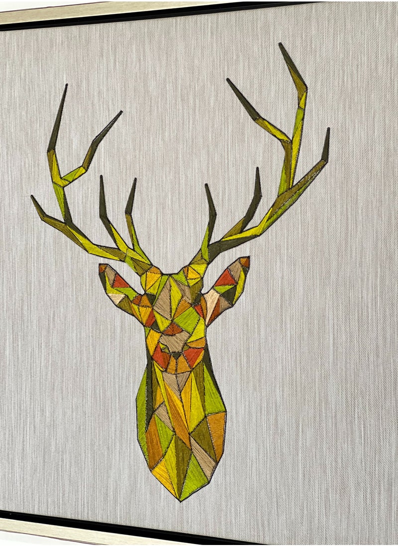 Boomah Accessories - Hand Made Wall Art Deer Multi color Silk string hand made work with Frame 62cm x 62cm - Image 1
