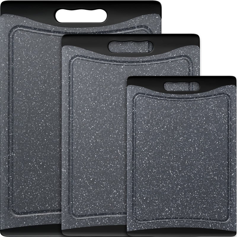 Empune Extra Large Cutting Boards, Plastic Cutting Boards for Kitchen (Set of 3) Cutting Board Set Dishwasher Chopping Board with Juice Grooves Easy-Grip Handles, Dark Grey, Empune - Image 1