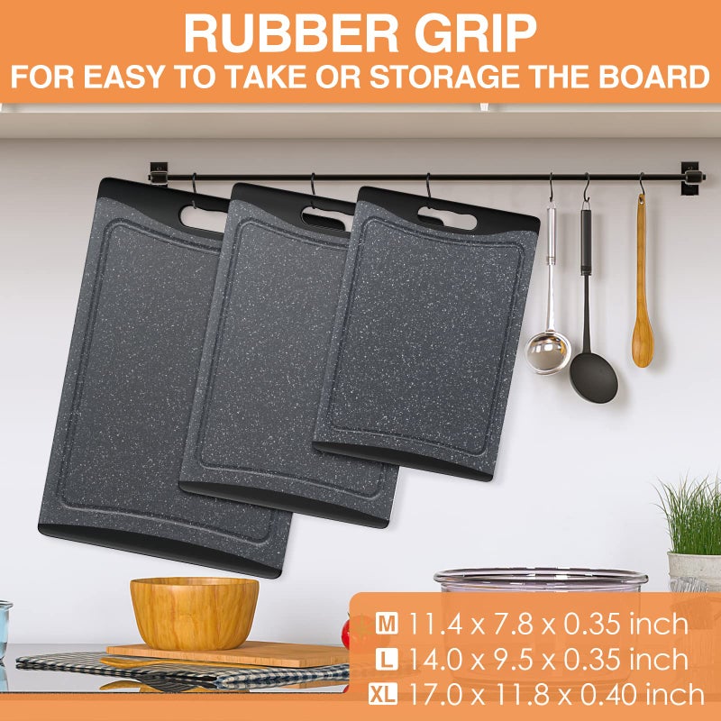 Empune Extra Large Cutting Boards, Plastic Cutting Boards for Kitchen (Set of 3) Cutting Board Set Dishwasher Chopping Board with Juice Grooves Easy-Grip Handles, Dark Grey, Empune - Image 4