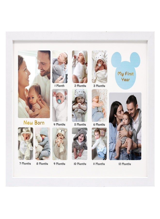 Hodeframe My First Year 12 Month Picture Frame,Baby Keepsake Photo Frame with Double Mat，13x17 Collage Frame Wall Hanging for Nursery Decor 14 Photo Inserts,New Mom Gift,White - Image 1