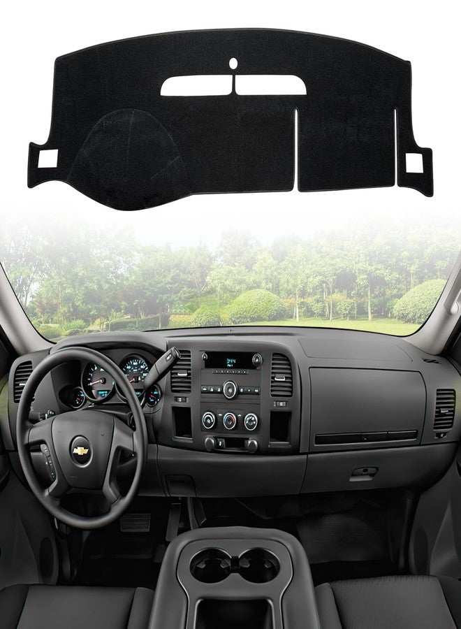 VAFMOLEI Dashboard Dash Cover Mat for 2007-2013 Chevy Chevrolet Silverado 1500 2500 3500 LTZ Polyester Custom Fit Silverado Dash Cover with Two Glove Boxes Black Trim (Silverado 2007-2013, Black, LTZ) - Image 1