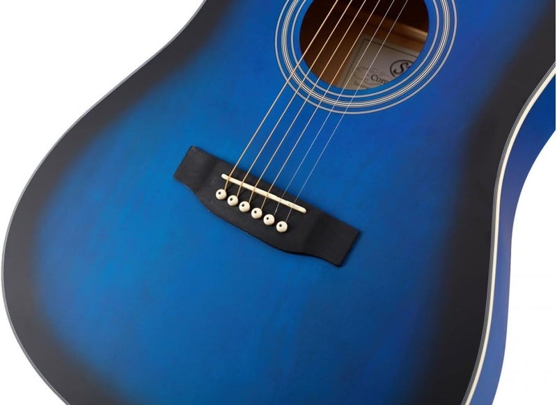 SX Dreadnought Acoustic Guitar - Gloss Blue Sunburst - Image 4