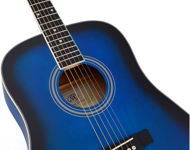 SX Dreadnought Acoustic Guitar - Gloss Blue Sunburst - Image 3