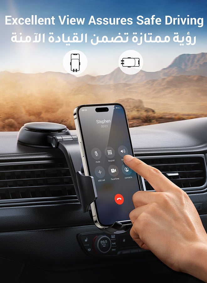 يو جرين حامل هاتف للسيارة على لوحة القيادة / الزجاج الأمامي، ستاند جوال سياره قابل للدوران 360 درجة لسلسلة آيفون 12/13/14، سلسلة سامسونج جالكسيS23/S22، هواوي، ون بلس، شاومي، موتورولا وجميع الهواتف مقاس 4.7-7.2 بوصة - Image 2