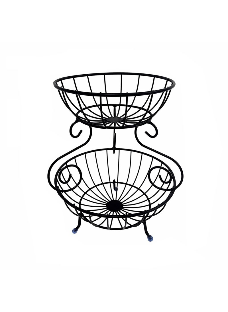 sulfar Heavy Mild Steel 2 Tier Fruit & Vegetable Basket For Dining Table, Kitchen Countertop 9 liter (Black)  - Image 1