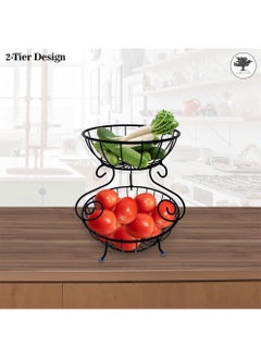 sulfar Heavy Mild Steel 2 Tier Fruit & Vegetable Basket For Dining Table, Kitchen Countertop 9 liter (Black)  - Image 5