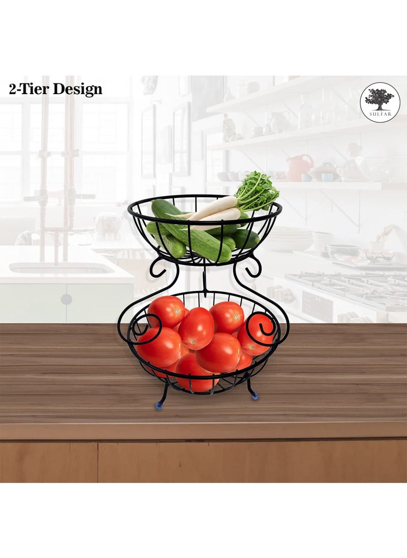 sulfar Heavy Mild Steel 2 Tier Fruit & Vegetable Basket For Dining Table, Kitchen Countertop 9 liter (Black)  - Image 5