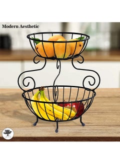 sulfar Heavy Mild Steel 2 Tier Fruit & Vegetable Basket For Dining Table, Kitchen Countertop 9 liter (Black)  - Image 4
