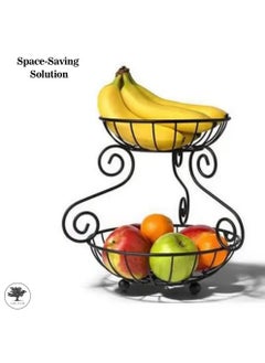 sulfar Heavy Mild Steel 2 Tier Fruit & Vegetable Basket For Dining Table, Kitchen Countertop 9 liter (Black)  - Image 3