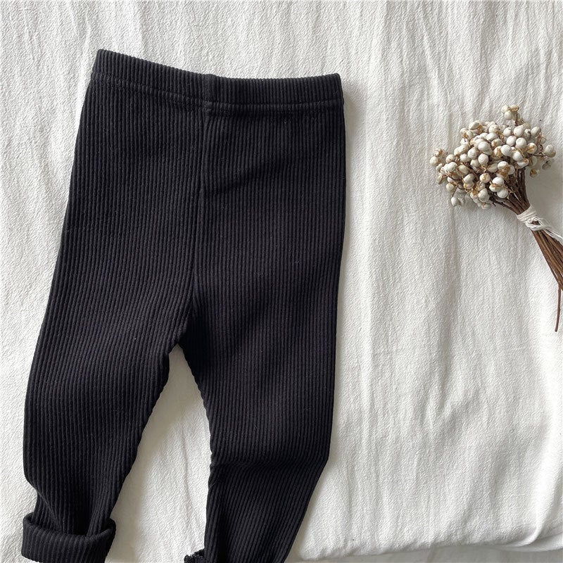 Spring Children'S Stretch Slim-Fit Leggings For Boys And Girls Pit-Strip Baby Black All-Match Leggings For Winter Fleece-Lined - Image 1