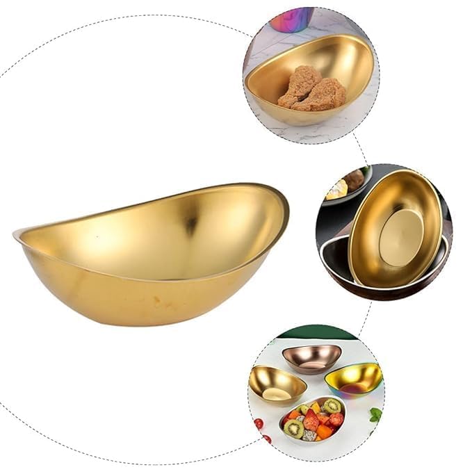PIPULSE Stainless Steel Serving Cooking Golden Snack Salad Bowl & Seasoning Bowl Ingot bplate Starter Bowl Bars Design Multi-Function Metal Soup Noodles Salad Kitchen Korean comercial Dessert Snack - Image 3