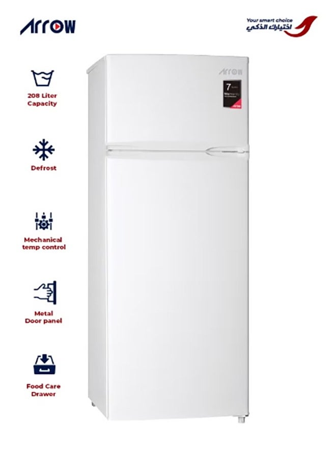 Arrow 206 liters Double Door Refrigerator, 7.2 Cubic Feet, Defrost Refrigerator, White color, Energy Saving ,Inside LED lighting | RO2-320L  - Image 3