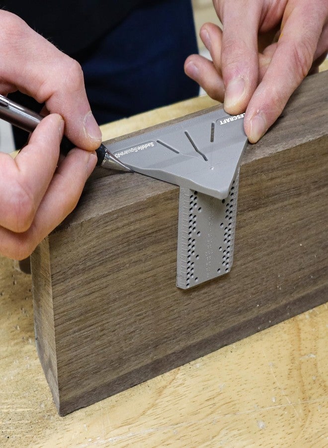 مايلكرافت Milescraft 8415 Saddle Square 45 Compact Layout Square for Woodworking - 45/45 and 45/90 Degree Miter Saddle Carpenter Square Angle Tool Multifunction Scriber أدوات النجارة - Image 2