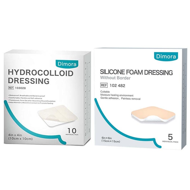 Dimora Hydrocolloid Dressing 4 x 4 for Wound Care 10 Pack Large Patch Bandages with SelfAdhesive for BedsorDimora Silicone Foam Dressing Without Border - Image 1