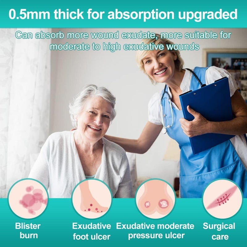 Dimora Hydrocolloid Dressing 4 x 4 for Wound Care 10 Pack Large Patch Bandages with SelfAdhesive for BedsorDimora Silicone Foam Dressing Without Border - Image 3