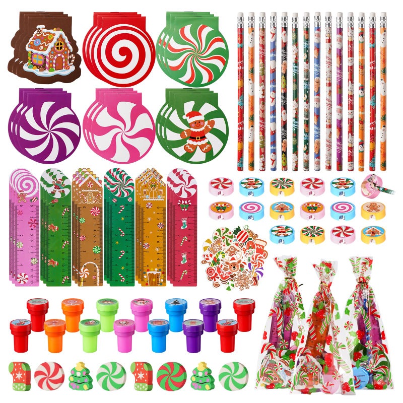 Vanblue 218Pcs Christmas Candy Party Favors Stationery Set for Kids Exchange Gifts for Classroom Rewards Prizes for Students Goodie Bag Stuffers Supplies Class Favors Pinata Stuffers - Image 3