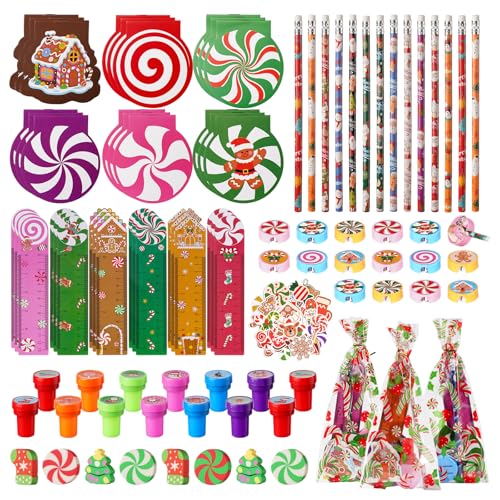 Vanblue 218Pcs Christmas Candy Party Favors Stationery Set for Kids Exchange Gifts for Classroom Rewards Prizes for Students Goodie Bag Stuffers Supplies Class Favors Pinata Stuffers - Image 1