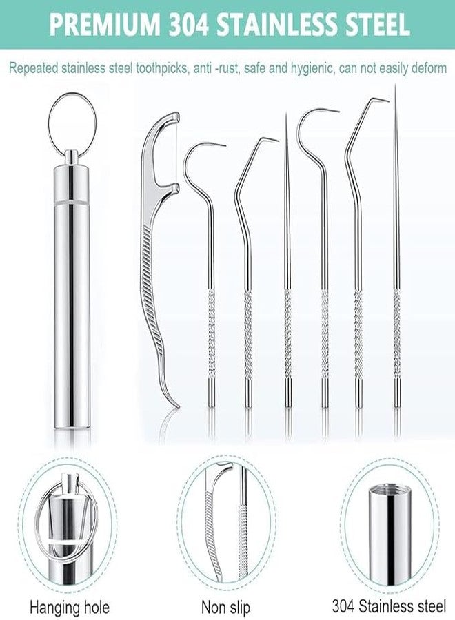 BIRZAR Dental Tools Kit | 7 in 1 Stainless Steel Teeth Cleaning Tool Kit | Dental Hygiene Kit Toothpicks Cleaning Picks Flosser for Teeth Braces Cleaning Tools - Image 2