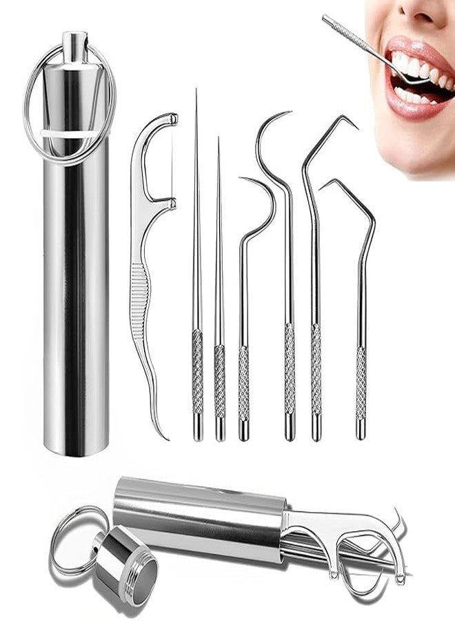 BIRZAR Dental Tools Kit | 7 in 1 Stainless Steel Teeth Cleaning Tool Kit | Dental Hygiene Kit Toothpicks Cleaning Picks Flosser for Teeth Braces Cleaning Tools - Image 1
