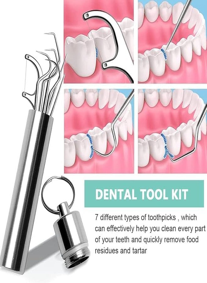 BIRZAR Dental Tools Kit | 7 in 1 Stainless Steel Teeth Cleaning Tool Kit | Dental Hygiene Kit Toothpicks Cleaning Picks Flosser for Teeth Braces Cleaning Tools - Image 5