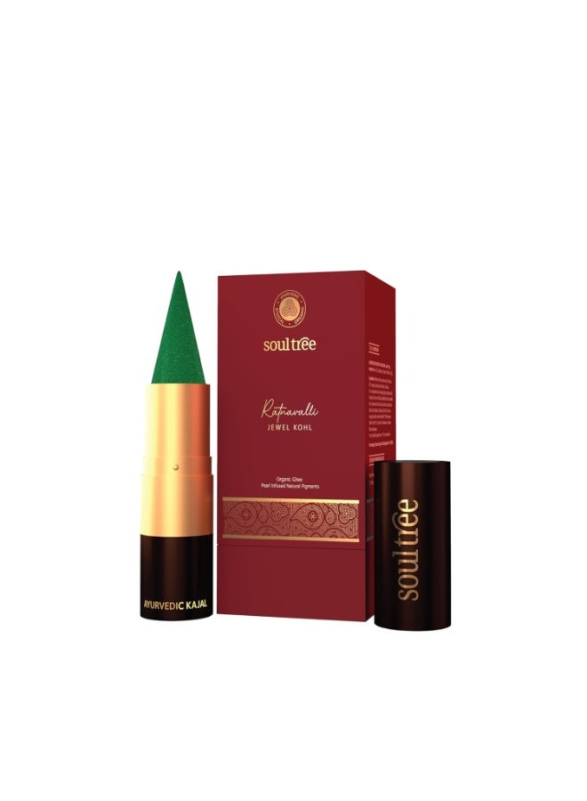 سول تري كحل "راتنافالي سوبارنا" الجوهري من SoulTree | كحل الزمرد الأخضر | مريح للارتداء طوال اليوم | مُعزز بمسحوق اللؤلؤ والسمن العضوي | تركيبة أيورفيدية | 3 غرام - Image 1