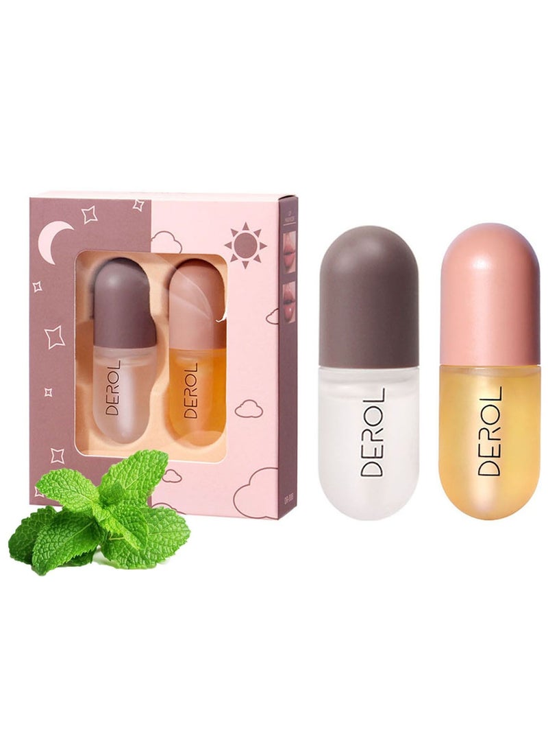 DEROL Lip Plumper Set 2PCS Day and Night Maximizer Hydrating Lip Care Maximizer Volume Balm Extreme Buxom Plant Lip Essence Oil Treatment Serum for Dry Cracked Lips Hydrating Plumping Gloss Kit  - Image 1