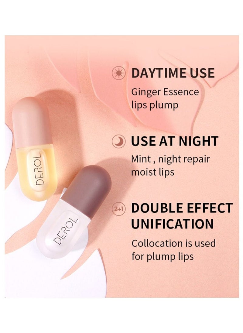 DEROL Lip Plumper Set 2PCS Day and Night Maximizer Hydrating Lip Care Maximizer Volume Balm Extreme Buxom Plant Lip Essence Oil Treatment Serum for Dry Cracked Lips Hydrating Plumping Gloss Kit  - Image 2