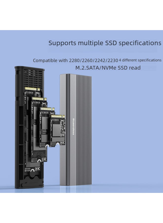 ماركة غير محددة صندوق قارئ M2 SSD ثنائي البروتوكول NVMe/SATA حاوية محرك الأقراص الصلبة الخارجية ذات الحالة الصلبة العالمية لأجهزة الكمبيوتر عالية السرعة USB3.1- اللون: بروتوكول مزدوج مع كابل C إلى USB  - Image 3