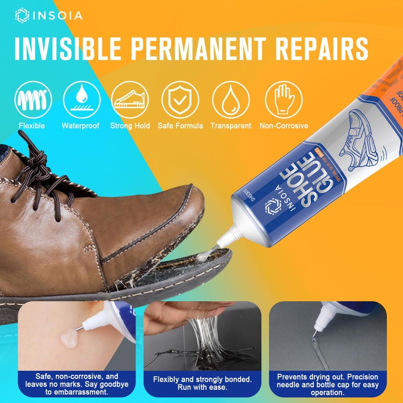 INSOIA Shoe Glue Sole Repair Kit, 15ML x2 Heavy Duty Shoe Adhesive, Waterproof, Flexible, Clear-Drying for Sneakers, Boots, Leather, Rubber, Canvas and More - Dries Within 24 Hrs - Image 2