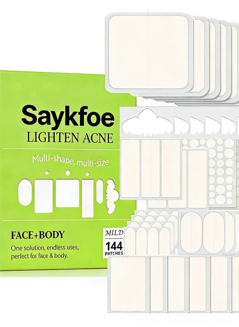 saykfoe [144Pcs] Acne Patches , 8 Size Hydrocolloid Zit Stickers Cover Absorb Oil with Tea Tree, Salicylic Acid for Body,Full Face & Nose Strips, Back Blemish Zit Breakouts | Hydrocolloid Patch Face - Image 1