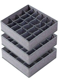 Arabest 3 Pack Sock Underwear Organizer Dividers, 64 Cell Drawer Organizers Fabric Foldable Cabinet Closet Organizers and Storage Boxes for Storing Socks, Underwear, Ties (16+24+24 Cell, Gray)  - Image 1