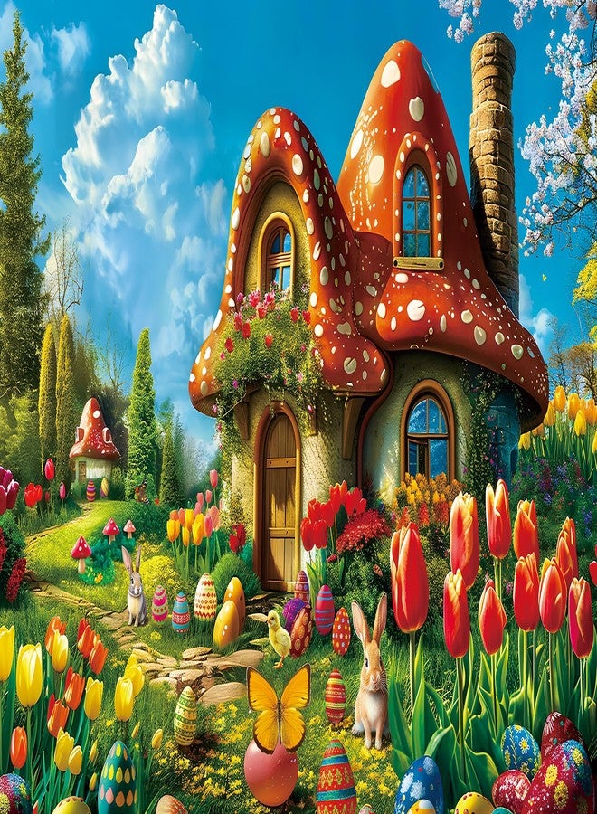 Mulic 300 Piece Puzzles for Adults Kids - Easter Puzzles - Mushroom House Easter - Image 1