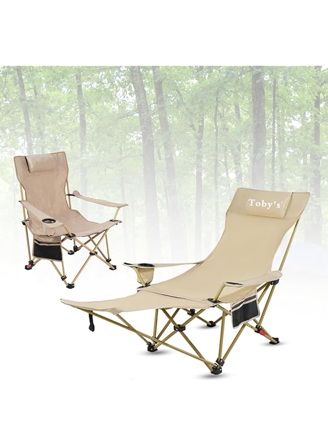 Toby's New Camping Lawn Folding Recliner Lightweight Beach Chair with Cup Holder and Pillow (154x53x70cm) - Image 1