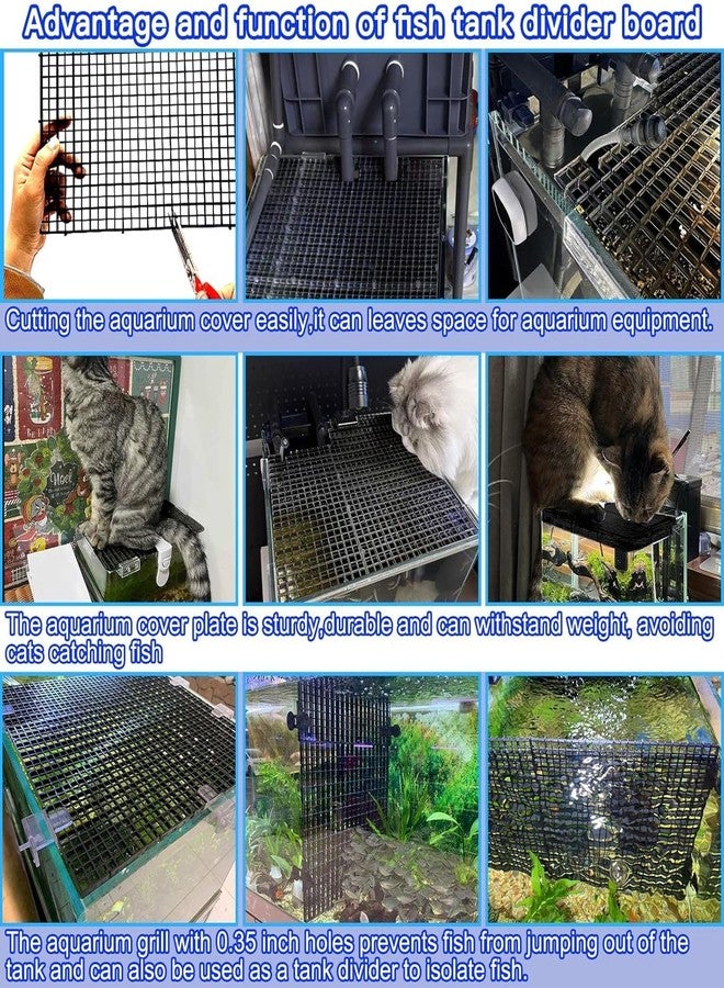 VAYINATO® Black Plastic Divider Panel Separator Grid Isolation Board and Aquarium Fish Tank Glass Clossing Top Lid Cover Support Clip Clamp (2 Egg Crate / 4 Acrylic Clear Clips Holder, 6mm) - Image 3