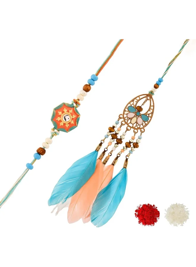 VOYLLA Feathers And Charms Enamelled Bhaiya Bhabhi Rakhi