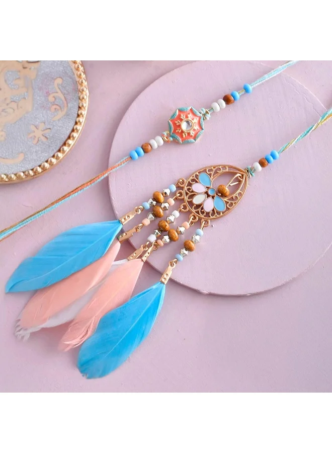 VOYLLA Feathers And Charms Enamelled Bhaiya Bhabhi Rakhi
